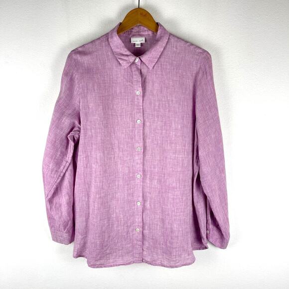 J. Jill Love Linen Muted Pink Long Sleeve Button Front Shirt Women's Medium - Picture 1 of 8